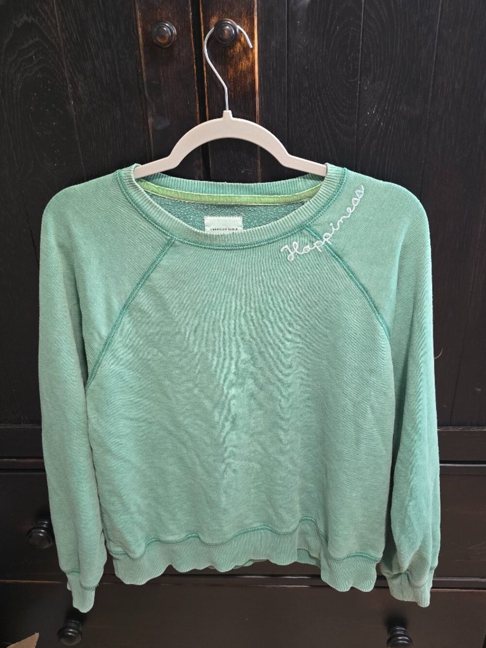 American Eagle Women's Crewneck Sweatshirt Green Embroidered Logo large